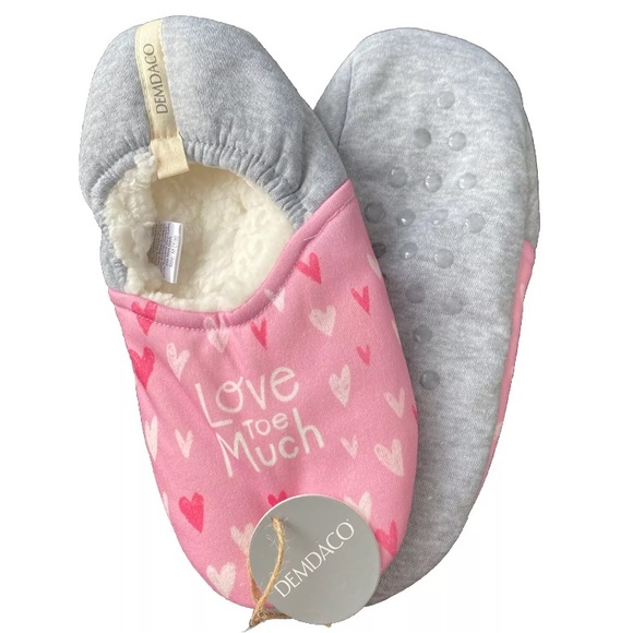 Women’s Plush Soft Sole Fleece “Love Toe Much” Pink Heart Slippers Medium 7/8 - Picture 1 of 7
